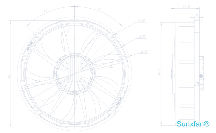 DC400 Axial Fan — 9000 m³/h — Dimensions