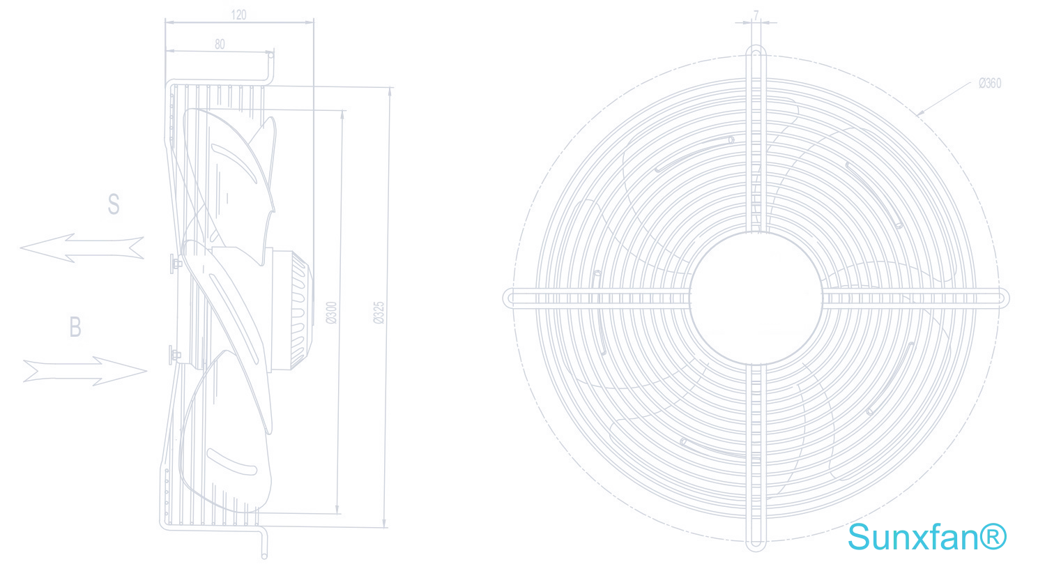 AC300 Axial Fan — 1750 m³/h — Dimensions