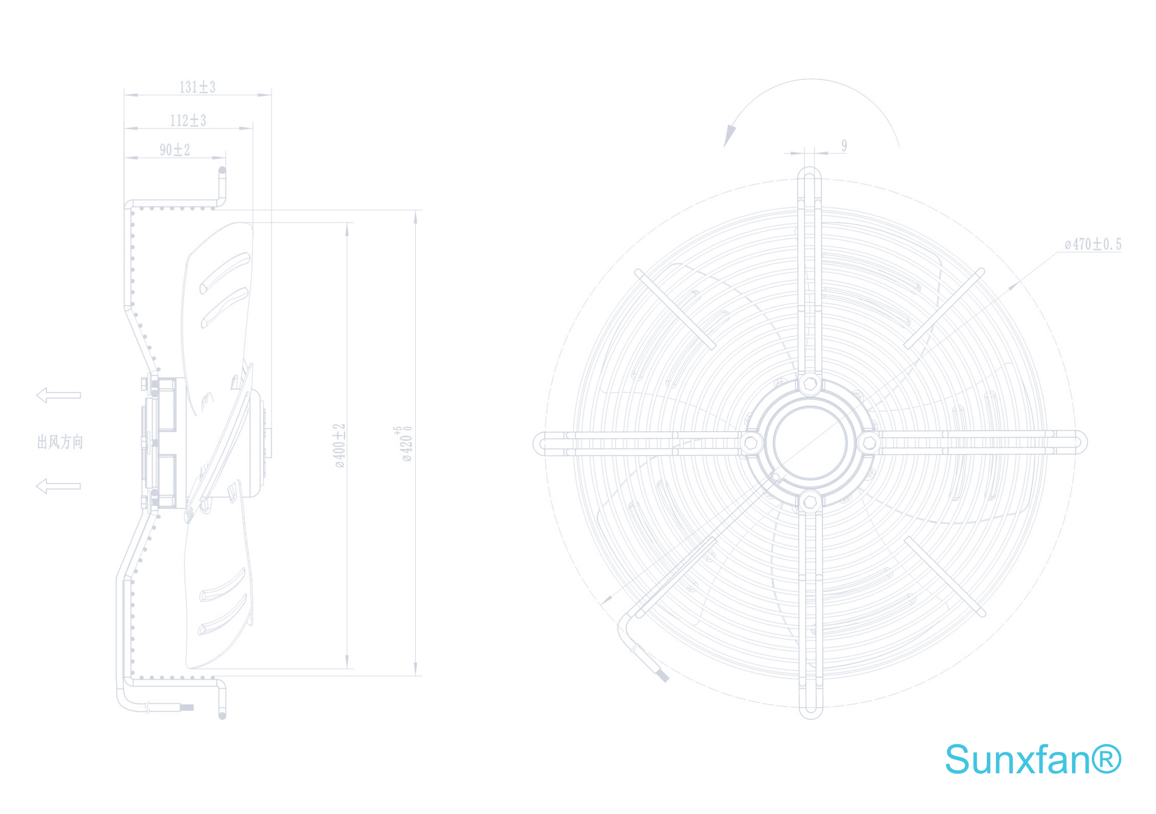 AC400 Axial Fan — 3600 m³/h — Dimensions