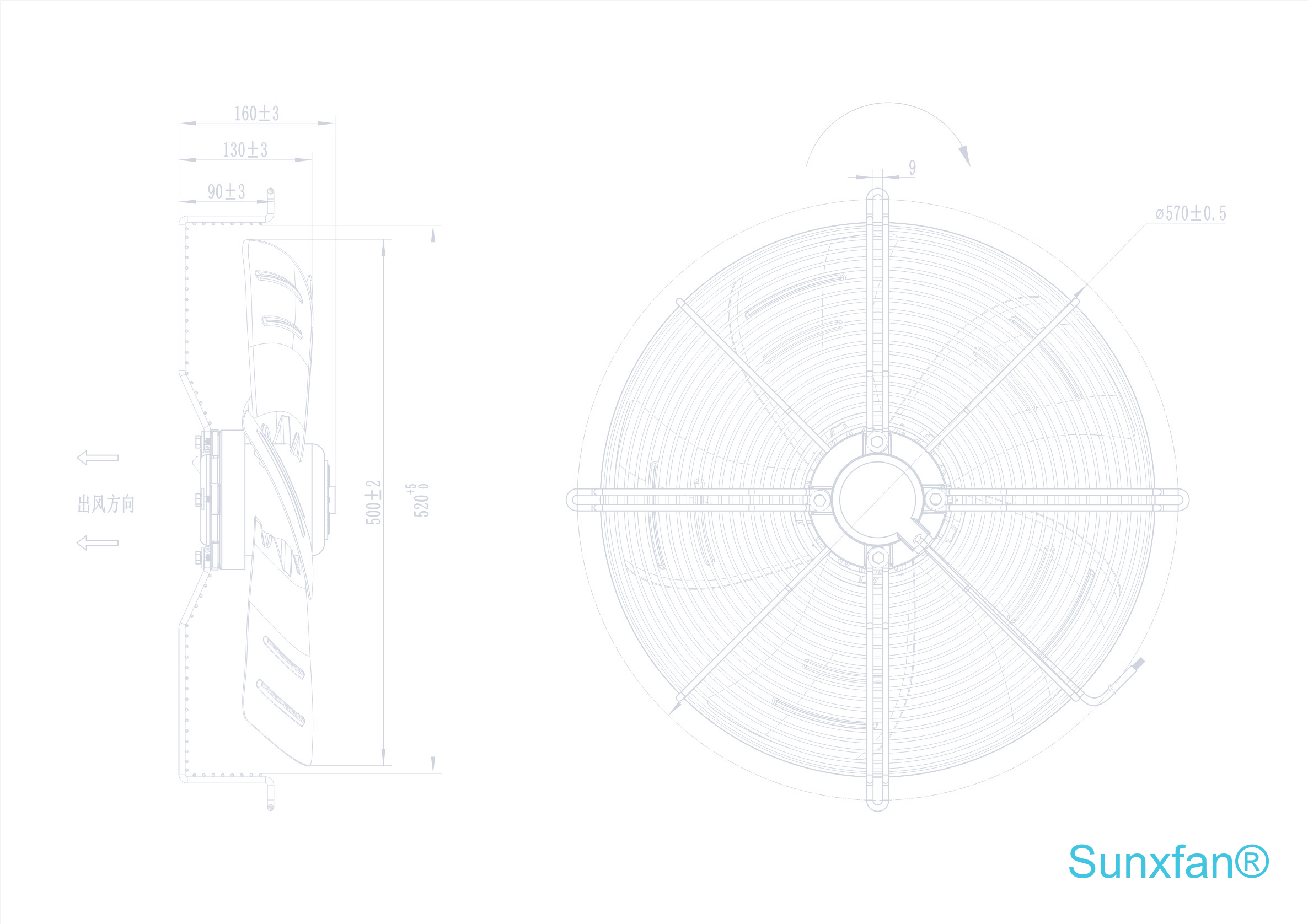 AC500 Axial Fan — 7050 m³/h — Dimensions