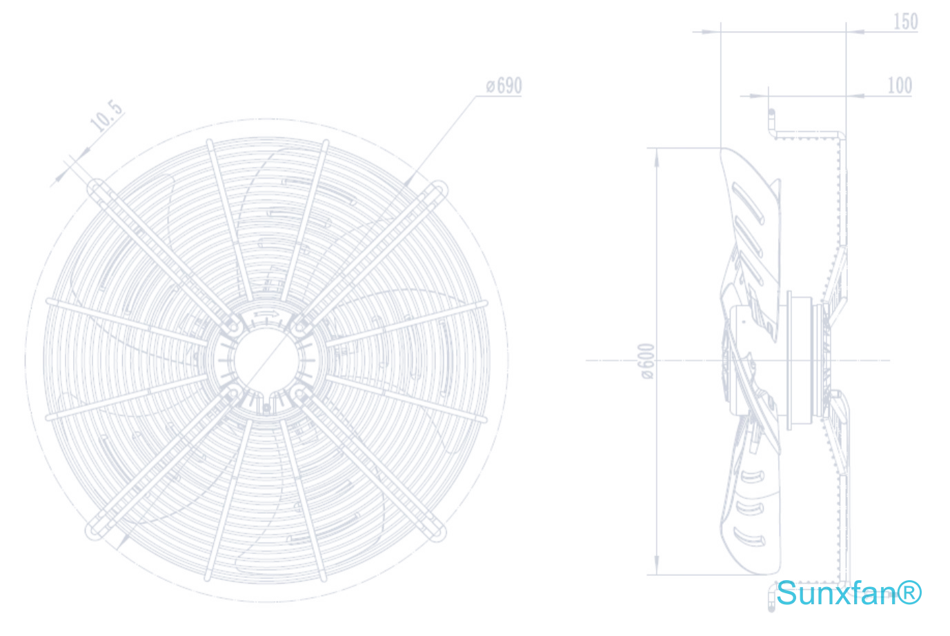 AC600 Axial Fan — 10000 m³/h — Dimensions