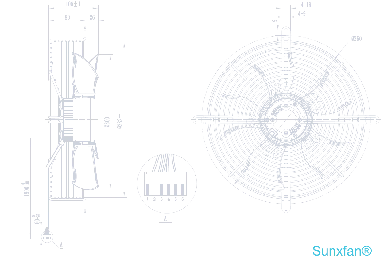EC300 Axial Fan — 2200 m³/h — Dimensions