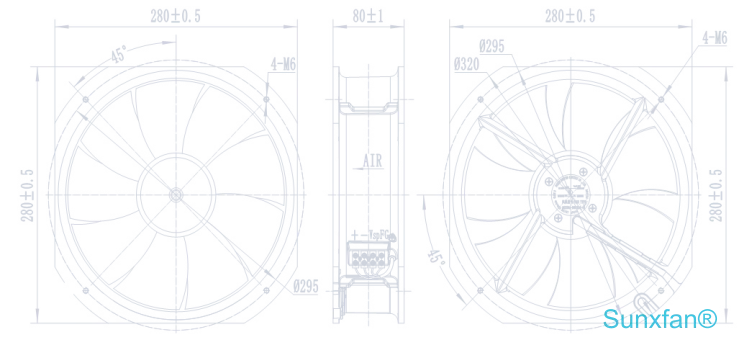 DC28080 Axial Fan — 1950 m³/h — Dimensions