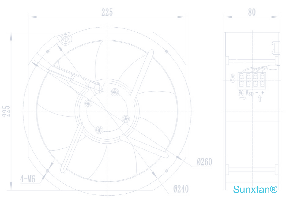 EC25080 Axial Fan — 1100 m³/h — Dimensions