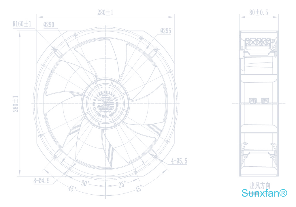 EC28080 Axial Fan — 1850 m³/h — Dimensions