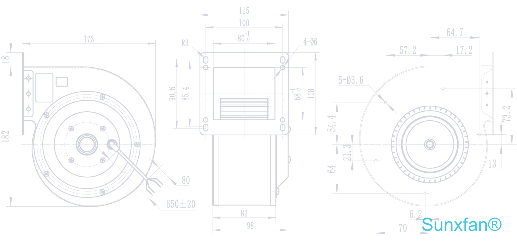 EC120 Single inlet Centrifugal Fan — 300 m³/h — Dimensions