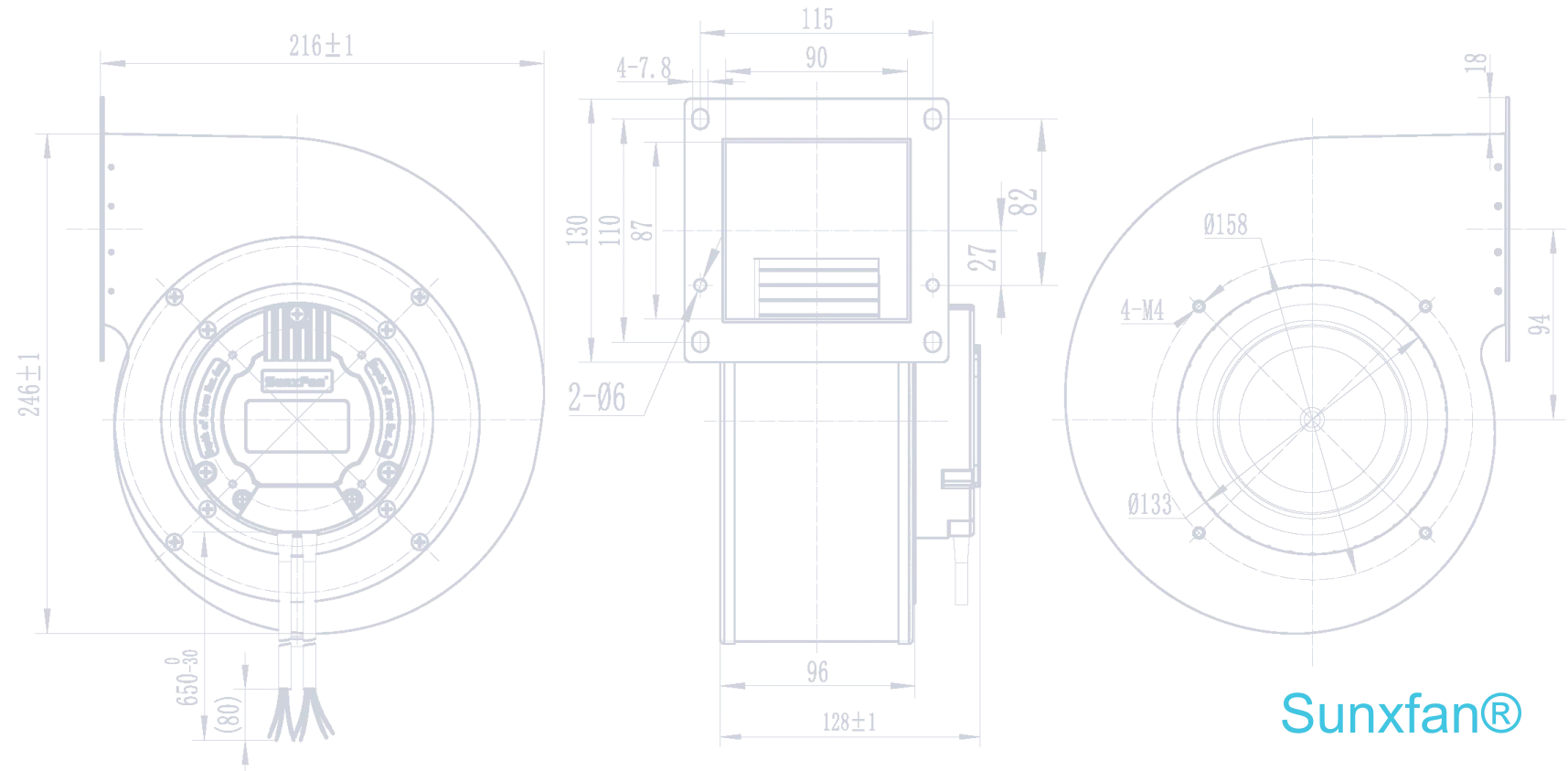 EC160 Single inlet Centrifugal Fan — 680 m³/h — Dimensions